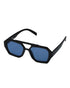 Unisex Black Toned UV Protected Blue Lens Hexagonal Sunglasses