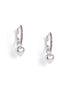 Rhodium Plated Ruby Red Studded Dangling Puffed Heart Mini Hoop Earring