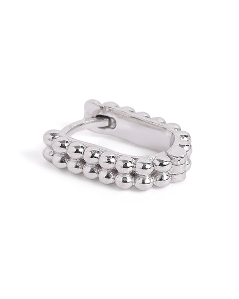 Rhodium Plated Oval Beaded Mini Hoop Earring