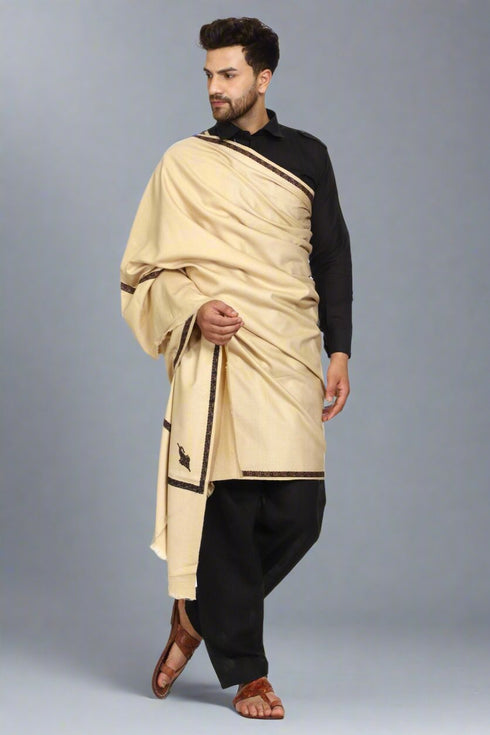 Men's Kashmiri Embroidered Wool Shawl