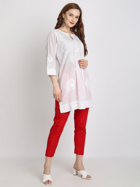 Hand embroidery Chikankari tunic-White