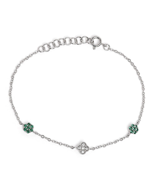 Rhodium Plated Green CZ Van Cleef Charm Adjustable Bracelet