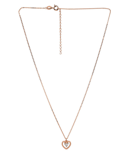 925 Sterling Silver 18kt Rose Gold Plated Solitaire Heart Pendant and Chain