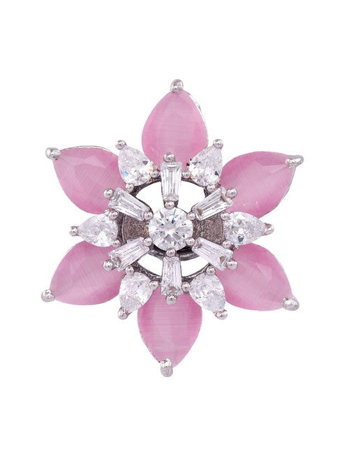White Rhodium Pink AD studded handcrafted Ear Ring