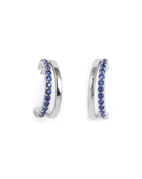 Rhodium Plated Sapphire Studded Half Hoop Earring