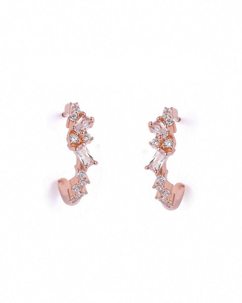 18kt Rose Gold Plated Baguette CZ Half Hoop Earring