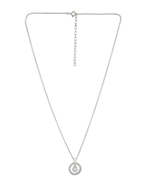 Premium Rhodium Plated Sparkle Solitaire CZ Pendant Chain