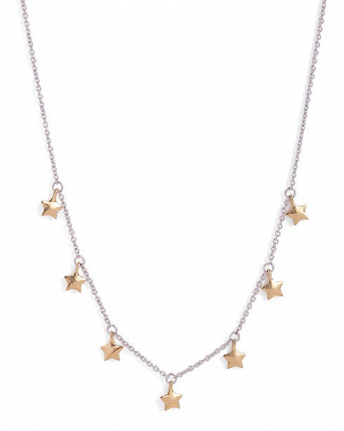 18kt Gold & Rhodium Plated Dual Tone Dangling Star Charm Necklace