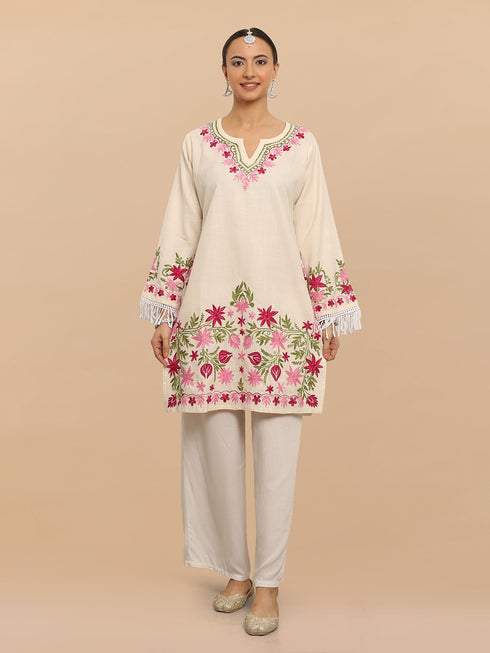 Komal x HOK Falak Kashmiri Long Kurta - White