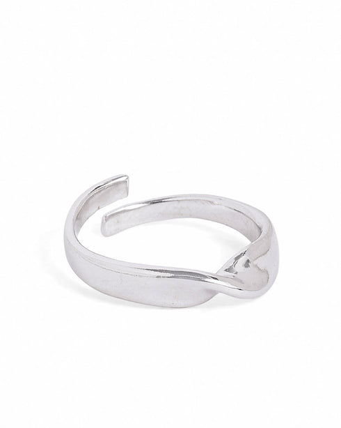 Rhodium Plated Contemporary Twisted Design Adjustable Ring
