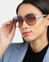 Women Grey Toned UV Protected Sunglasses and 18kt Rose Gold Plated CZ Nekclace Set