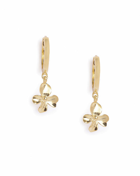 18kt Gold Plated Dangling Blossoming Flower Mini Hoop Earring