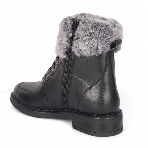 Women's Cozy Hiker Style Ankle Boot with Faux Fur Collar