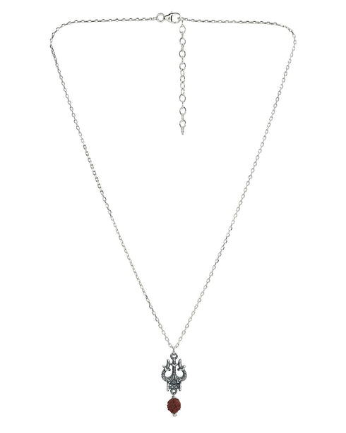 Oxidized Lord Shiva Trishul Damru and Natural Rudraksha Pendant with Chain for Unisex