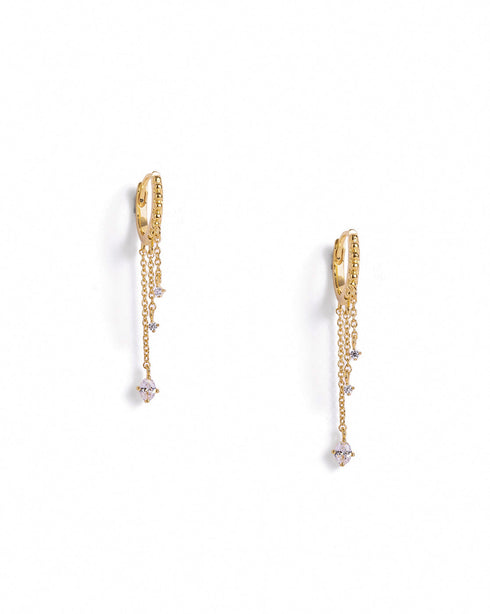 18kt Gold Plated Dangling Chain Studded Huggie Hoop Earring