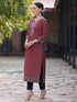 Women Maroon Ethnic Motifs Printed Pure Cotton Straight Kurta