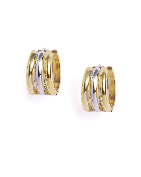 18kt Gold & Rhodium Plated Fashionable Layered Huggie Hoop Earring