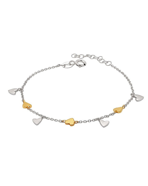 925 Sterling Silver Rhodium Plated Heart Charm Bracelet