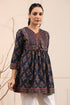 Women Blue and Rust Floral Printed Pure Cotton A-Line Kurti