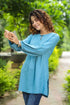 Women Blue Solid Embroidered A-Line Kurti