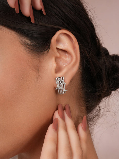 925 Sterling Silver CZ Floral Bali Studds Earrings