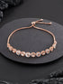 Rose Gold Toned Zircon Embellished Circular Link Adjustable Pull Chain Slider Bracelet