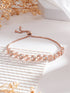 Rose Gold Toned Zircon Embellished Circular Link Adjustable Pull Chain Slider Bracelet