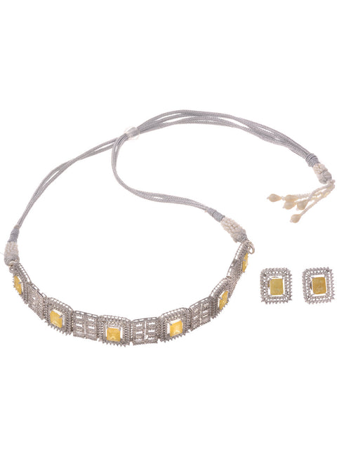 Rose Gold Plated Yellow AD studded Sleek Choker Jewellery Set