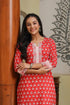 Women Red Floral Printed Pure Cotton Straight Kurta