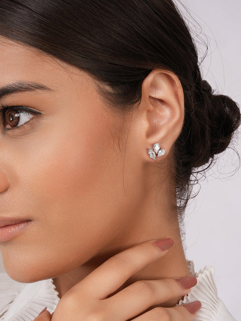 925 Sterling Silver Rhodium Plated Quirky Minimal Studds Earrings