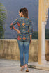 Women Navy Blue Bandhani Printed Aline Cotton Kurti