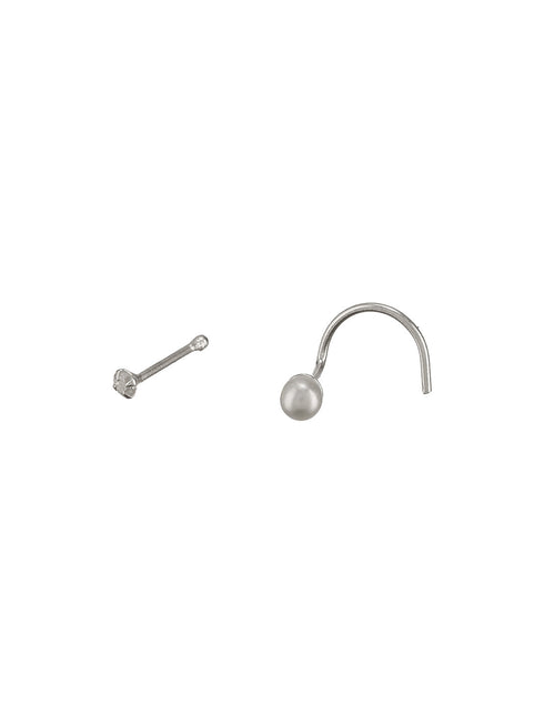 Combo of 2 Nose Pin 925 Sterling Silver AD & Pearl Studds Nose Pin