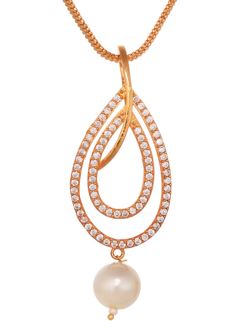 Gold Toned Pearl Studded Minimal Locket Jewellery Set