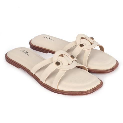 Women's Elegant Flat Slide Sandal with Interlocking Detail