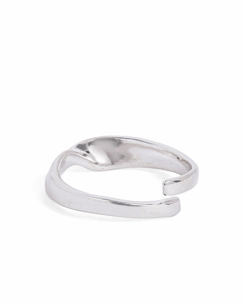 Rhodium Plated Contemporary Twisted Design Adjustable Ring