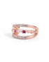 18kt Rose Gold Plated Ruby Studded Triple Band Layered Half Hoop Earring