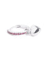 Rhodium Plated Ruby Red Studded Dangling Puffed Heart Mini Hoop Earring