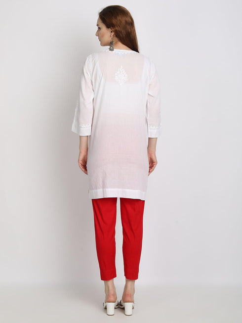 Hand embroidery Chikankari tunic-White