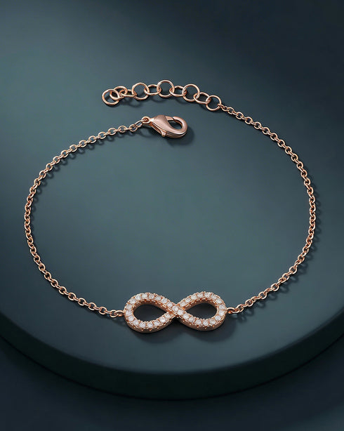 18kt Rose Gold Plated CZ Infinity Charm Bracelet