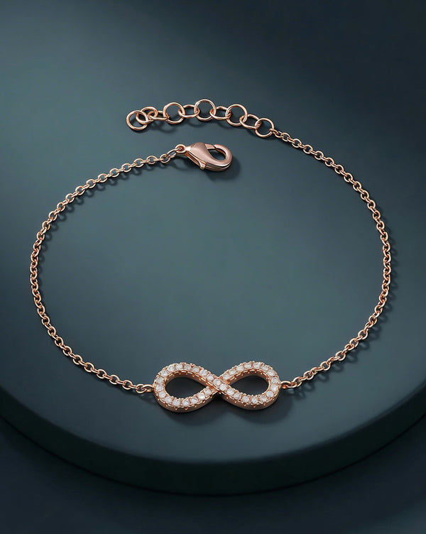 18kt Rose Gold Plated CZ Infinity Charm Bracelet