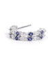 Rhodium Plated Blue Sapphire Studded Double Band Half Hoop Earring