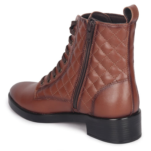 Women's Chic Quilted Ankle Combat Boot with Lace-Up Closure