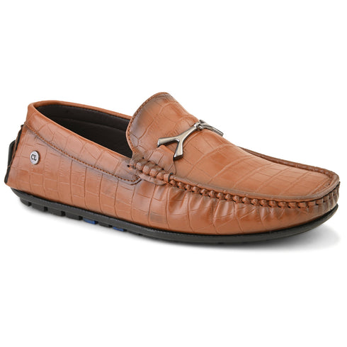 Men's Textured Driving Loafers with Buckle Detail