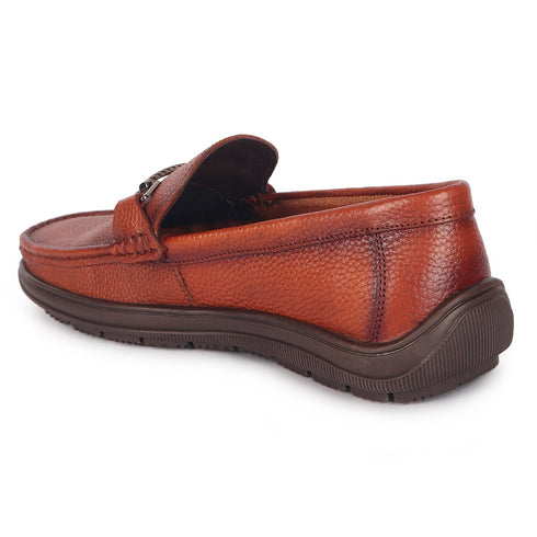 Men's Textured Leather Loafers with Cushioned EVA Comfort Sole