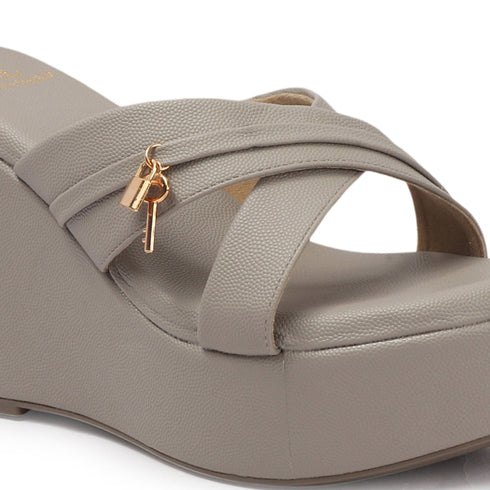 Women's Criss-Cross Strap Wedge Sandal with Charm Detail