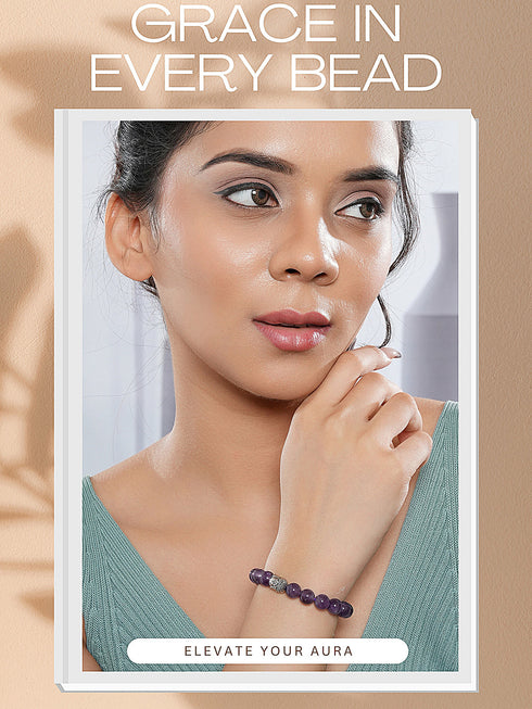 Natural Amethyst Stone Bead Bracelet for Positive Energy & Balance
