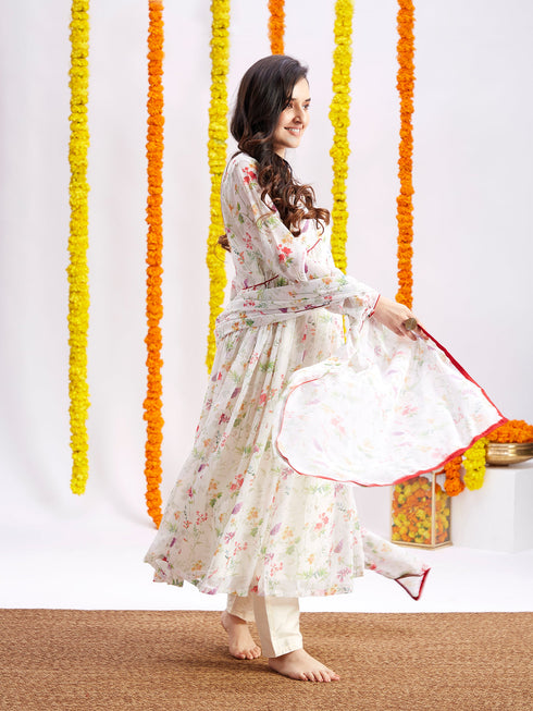 Women's Printed Georgette Anarkali Kurta Set With Dupatta