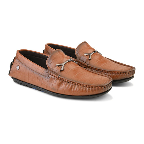 Men's Textured Driving Loafers with Buckle Detail