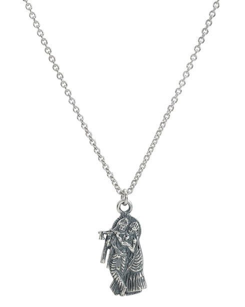 Rhodium Plated Radha and Krishna Oxidised Pendant and Chain for Unisex
