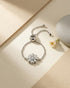 Rhodium Plated CZ Floral Adjustable Chain Ring
